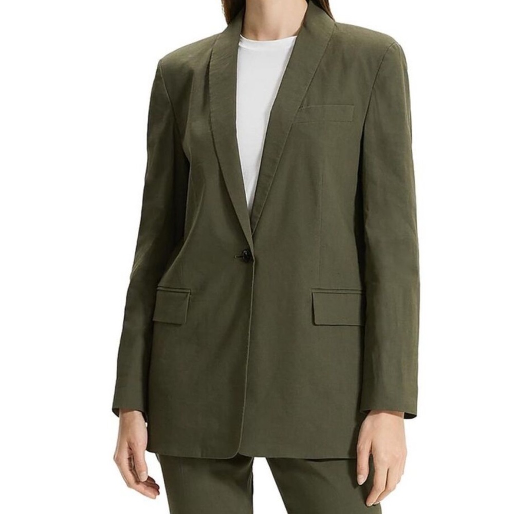 Theory Single Button Linen Blend Boyfriend Blazer